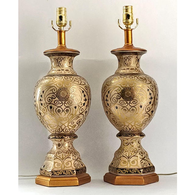 Vintage Hand Painted Ceramic Moorish Table Lamps Restored - A Pair For Sale - Image 13 of 14