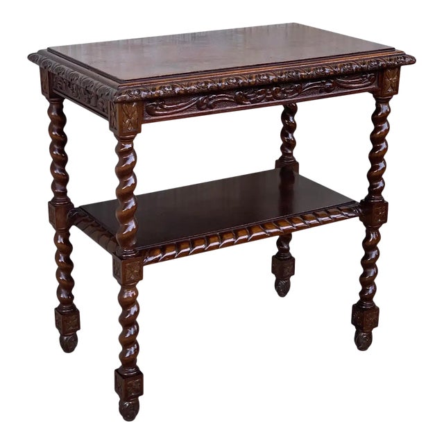 1880s Spanish Walnut Carved Side Table For Sale