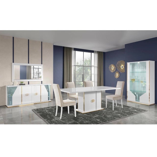 Casa Milano Vogue 10-Piece Luxury Dining Room Set – White & Gold High Gloss Collection For Sale - Image 4 of 6