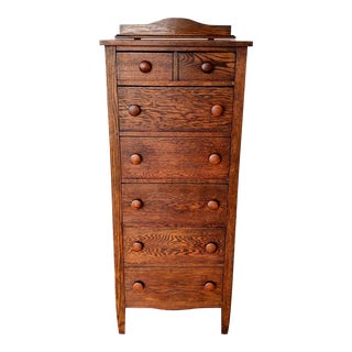 20th Century Mission Solid Oak Narrow Chest of Drawers For Sale