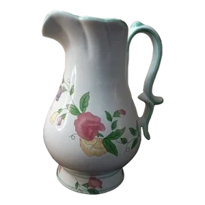 1970s Hand Painted Pedestal Pitcher Vase, Made in Italy