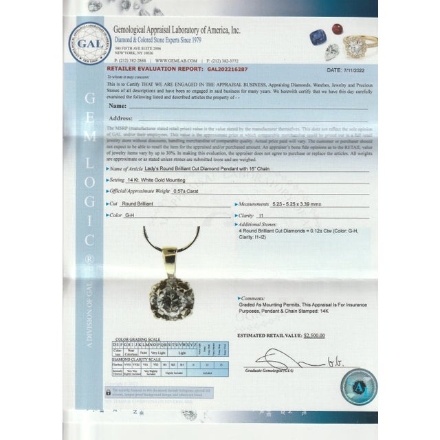 Vintage Round Brilliant Cut Diamond & 14K White Gold Pendant Necklace For Sale - Image 4 of 12