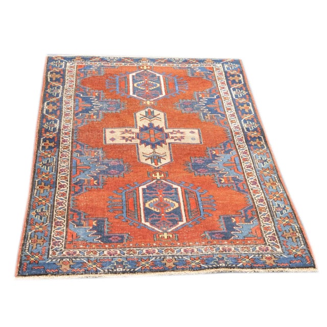 Antique Persian Heriz Rug 3'10'' x 4'5'' For Sale - Image 12 of 12