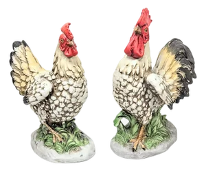Bisque Porcelain Rooster and Hen- Set of Two