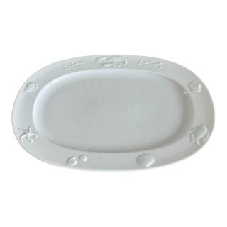 Vintage Apilco France Porcelain Lobster Seashell Motifs White Serving Platter For Sale