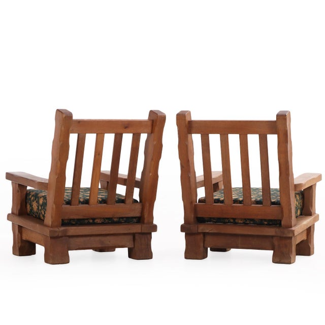 Brown A Pair of French Heavy Oak Brutalist Style Open Arm Chairs, C. 1960. For Sale - Image 8 of 8