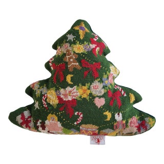 1980s Needlepoint Christmas Tree Pillow For Sale