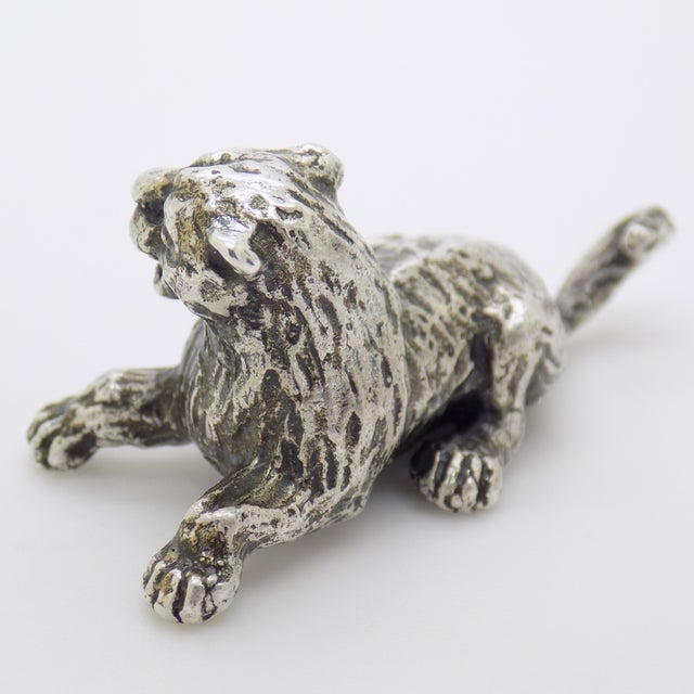 Vintage Italian Handmade Genuine Silver Cub Lion Detailed Figurine Miniature For Sale - Image 6 of 11