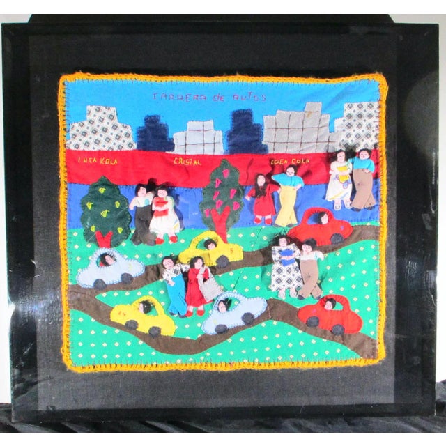 1990s Vintage Appliqué Folk Art Peru Arpillera Textile Art For Sale - Image 12 of 12