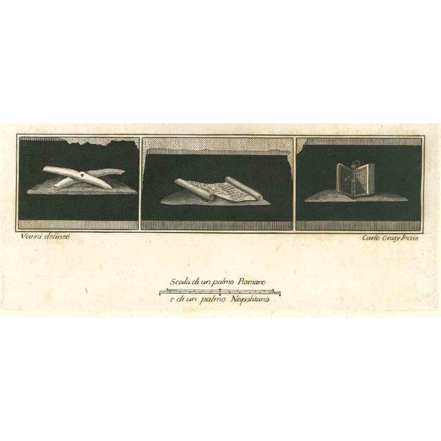 Ancient roman fresco, from the series "antiquities of herculaneum", is an original etching on paper realized from a design...