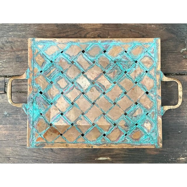 Mid 20th Century Vintage Patinated Copper Lattice Tray For Sale - Image 5 of 12
