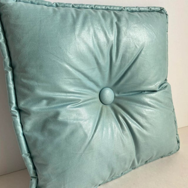 Vintage 1960s Pale Blue Turquoise Petite Throw Pillow A sweet little pillow with button detail, great to mix and match...