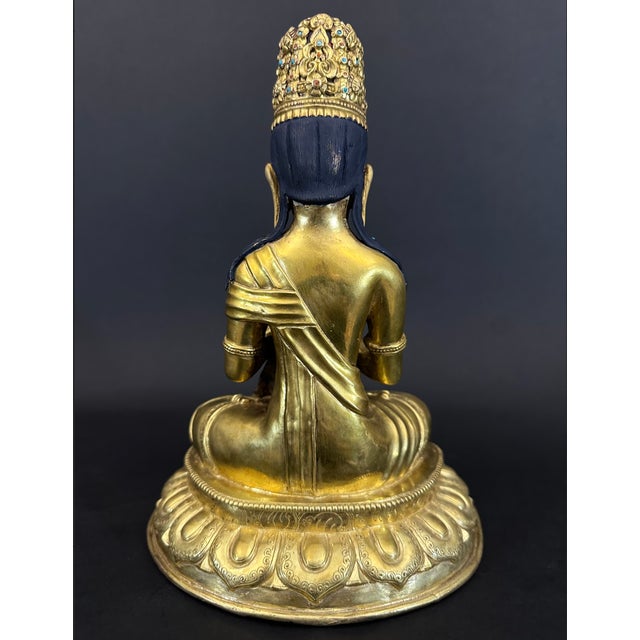 Early 20th Century Gilt-Gold Vajrasattva Statue For Sale - Image 9 of 13