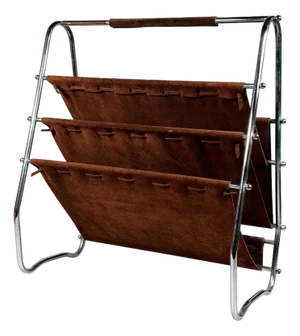 Mid-Century Magazine Stand in Metal and Leather, 1960s-1970s