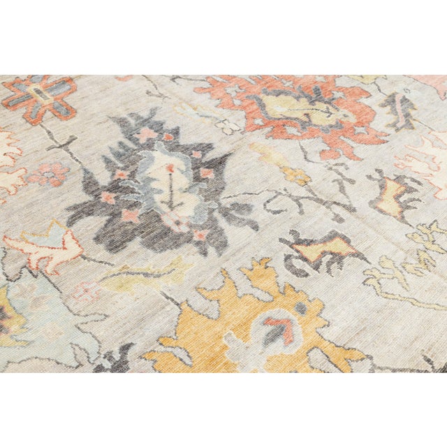 Contemporary Oushak Transitional Rug Muted Earth Tones & Large Floral Medallions For Sale - Image 11 of 11