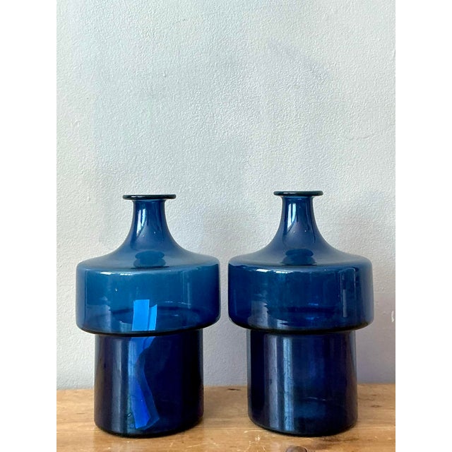 Mid 20th Century Vintage 1960s Timo Sarpaneva Littala Finland Blue Glass Decanter - A Pair For Sale - Image 5 of 12