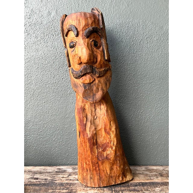 Late 20th Century Vintage Hand Carved Man With Mustache For Sale - Image 5 of 12