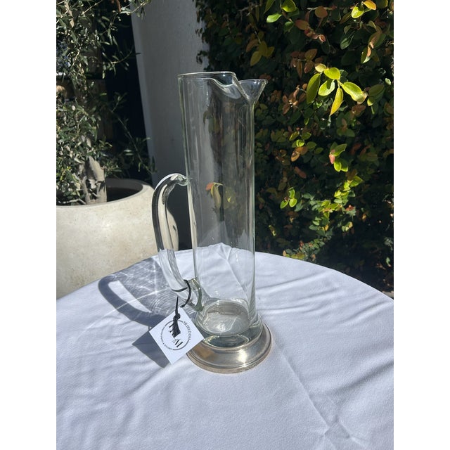 Vintage Tall Clear Glass Pitcher With Silver Plate Base For Sale - Image 4 of 14