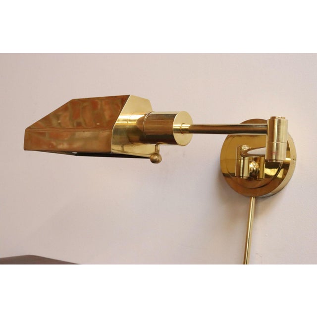 Mid-Century Modern Vintage Polished Brass Swing Arm Wall Lamp With Swiveling Shade by Chapman For Sale - Image 3 of 18