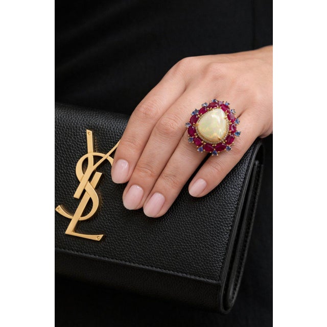 Late 20th Century Bochic “Capri” Vintage Ruby, Tanzanite, Opal & Diamond Cocktail Ring — 18K Gold For Sale - Image 5 of 9