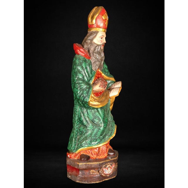 Peruvian Colonial Artist, Polychromed Sculpture of Saint Urban I, 1750, Wood For Sale - Image 6 of 9