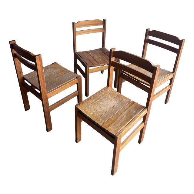 Rustic Wood Dining Chairs, Europe, 1970s, Set of 4 For Sale