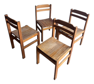 Rustic Wood Dining Chairs, Europe, 1970s, Set of 4