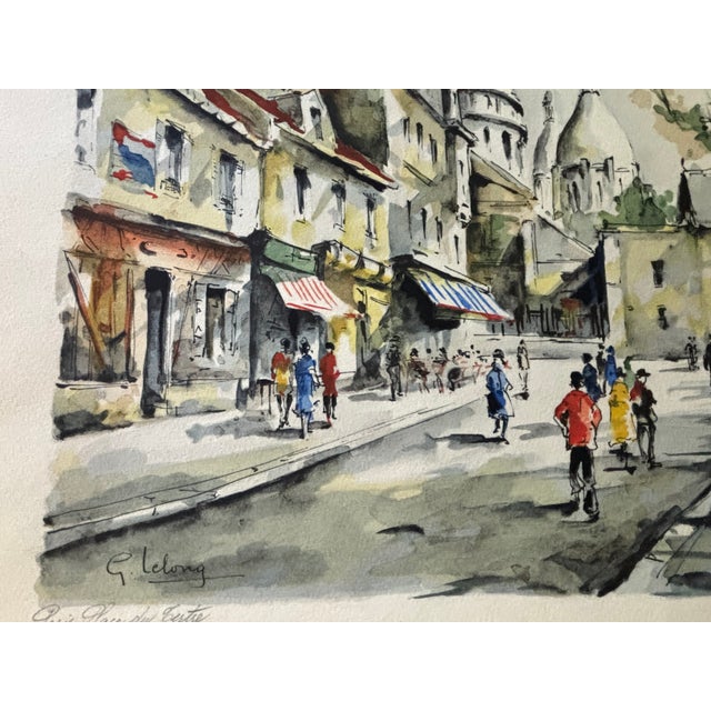 Mid-20th Century Parisian View of Paris Watercolor Print by Artist G. Lelong For Sale - Image 12 of 15