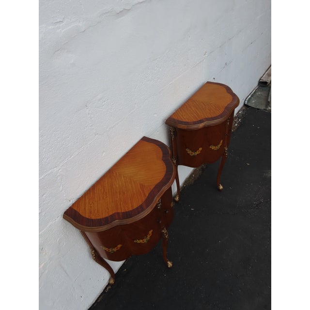 Brown French Carved Flower Inlay Nightstands Side End Tables a Pair 6616 For Sale - Image 8 of 18