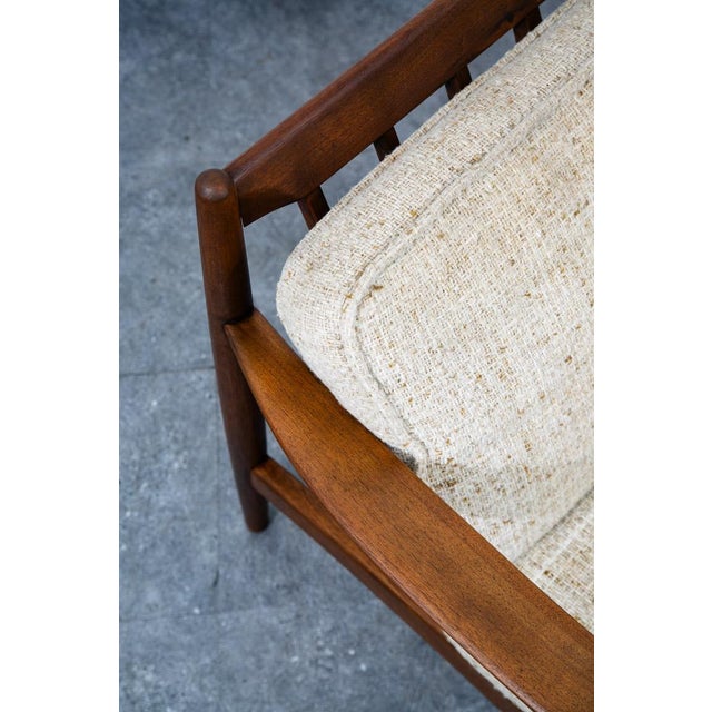 Mid Century Danish Modern Lounge Chair Walnut Wool Fabric Armchair Vintage White For Sale - Image 12 of 12