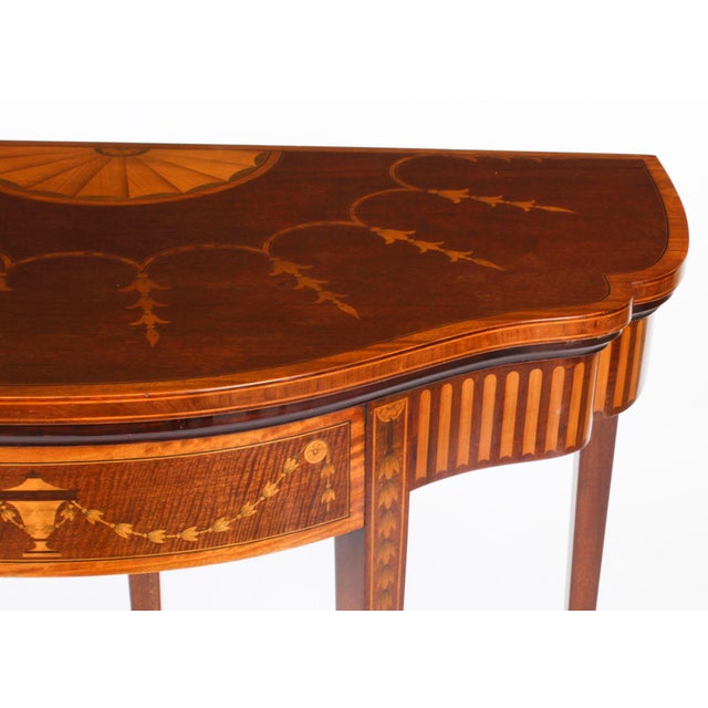 19th Century Mahogany and Satinwood Inlaid Serpentine Card Console Table For Sale - Image 13 of 18