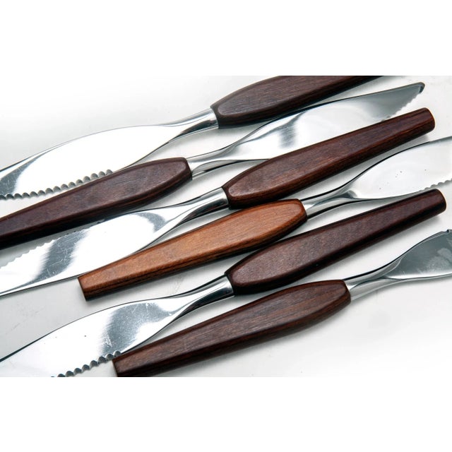 Mid 20th Century Vintage Scandnavian Rosewood Steak Knives/ Stainless Steel Blades- Set of 6 For Sale - Image 5 of 7