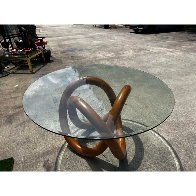 1970s Wooden Knot Dining Table With Glass Top For Sale - Image 4 of 10