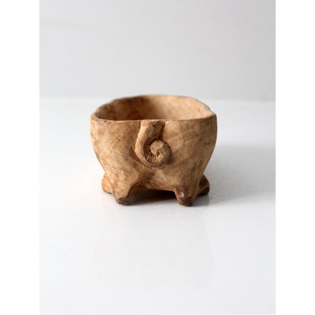 Wood Vintage Hand-Carved Wood Folk Art Pig Bowl For Sale - Image 7 of 10