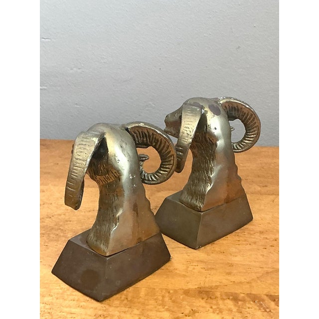 Vintage Brass Ram Bust Bookends - A Pair For Sale - Image 13 of 18