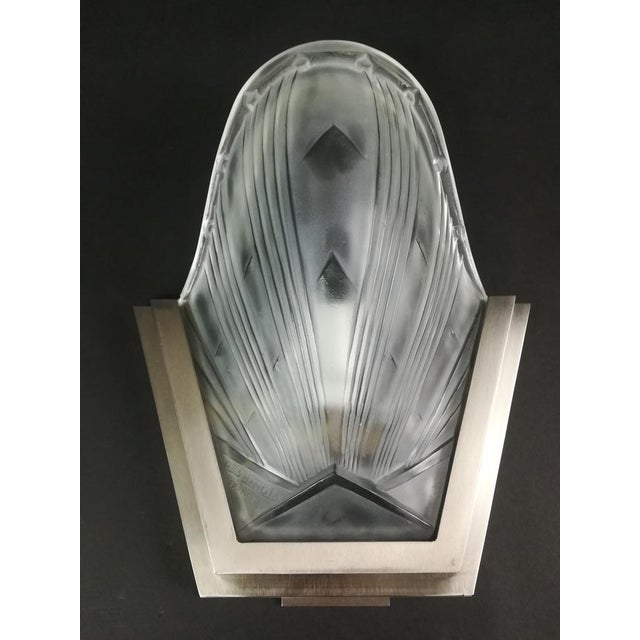 Metal French Art Deco Wall Sconces by Verrerie Des Hanot, 1930s, Set of 2 For Sale - Image 7 of 9
