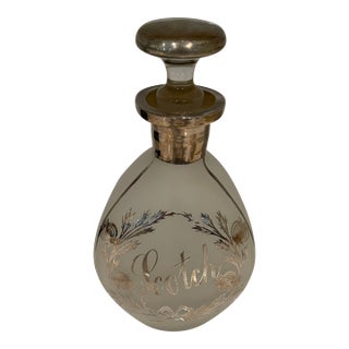 Vintage Frosted Glass Decanter With Sterling Silver Overlay For Sale