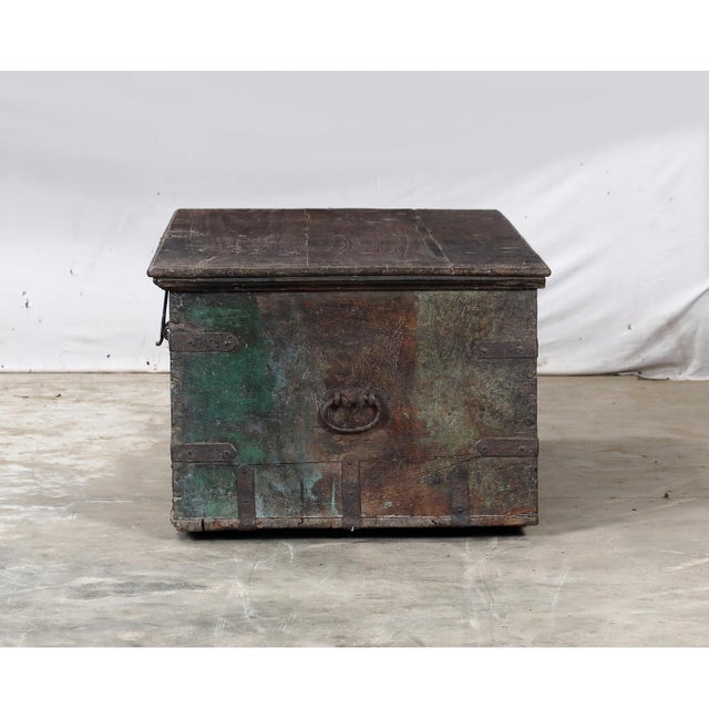 Antique Indian Painted Teakwood Blanket Chest/Coffee Table For Sale - Image 4 of 8