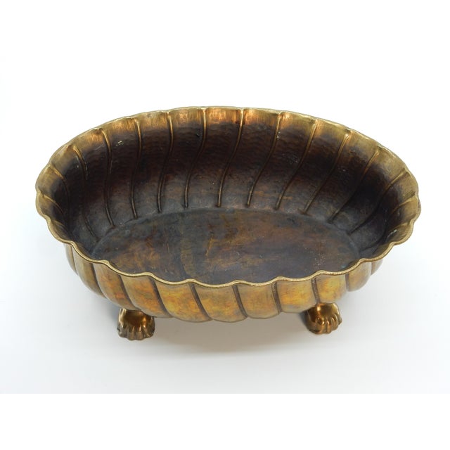 Mid-Century Modern Italian 1960's Egidio Casagrande Hammered Brass Footed Bowl Pot For Sale - Image 3 of 6