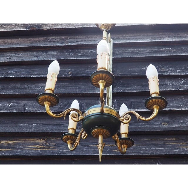 Empire Style Bronze Chandelier with Green Lacquered Bowl, 1950s For Sale - Image 14 of 18