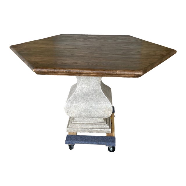 French Distressed Hexagonal Dining Table With Distressed Cast Pedestal. Very substantial table.