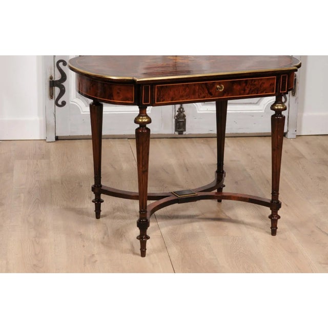 Wood Italian 1890s Walnut, Mahogany and Brass Side Table with Floral Marquetry Décor For Sale - Image 7 of 12