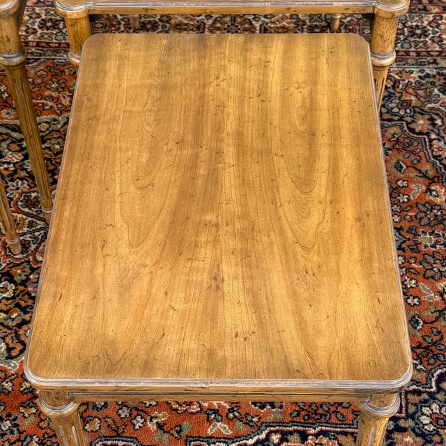 French 1960s Heritage Furniture French Louis XVI Golden Walnut Nesting Side Tables - Set of 4 For Sale - Image 3 of 17