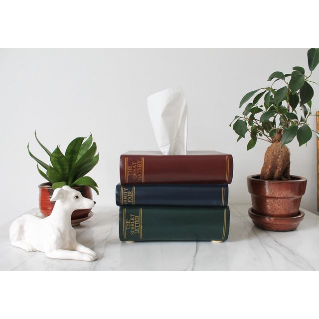 Traditional 1990's Trompe l'Oeil Stacked Books Ceramic Tissue Box Cover For Sale - Image 3 of 11