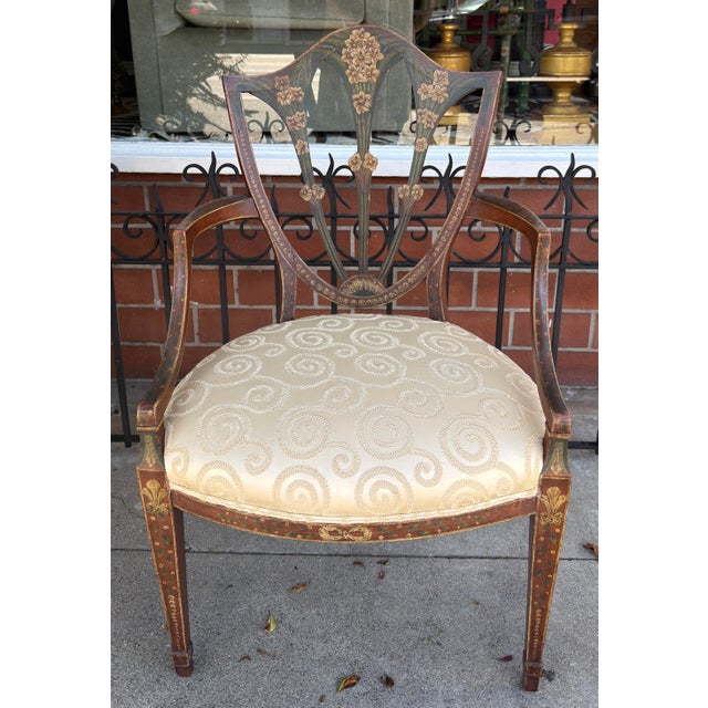 Antique Hepplewhite Painted Open Armchair - 1 of 2 Available.