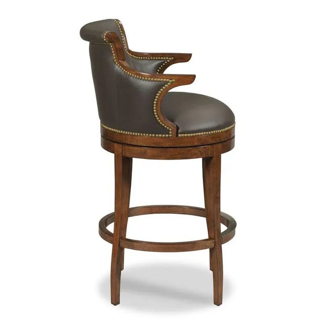 Traditional Swivel Leather Counter Stool, Bordeaux Finish For Sale - Image 3 of 4