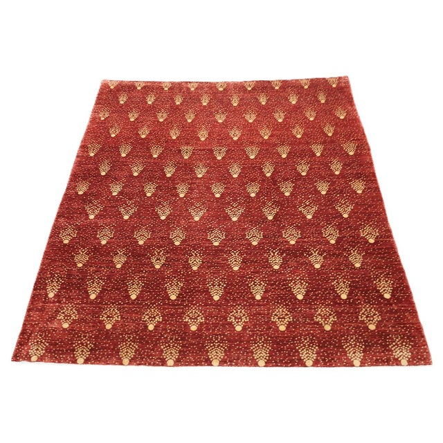 2010s 8x10 Hand-Knotted Afghan Wool "Shooting Star" Transitional Rug in Red & Gold For Sale - Image 5 of 8