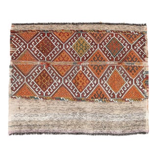 Embroidered Vintage Turkish Kilim Rug - 3`9″ X 4`5″ For Sale