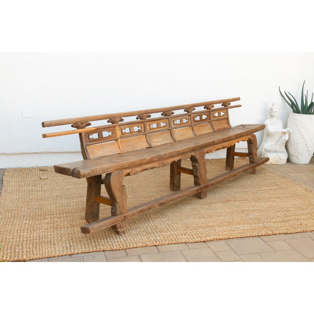 Rare 18th Century Oxidized Elm Theater Bench For Sale - Image 14 of 17