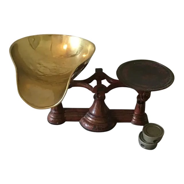 Vintage Red Balance Scale with Tray For Sale